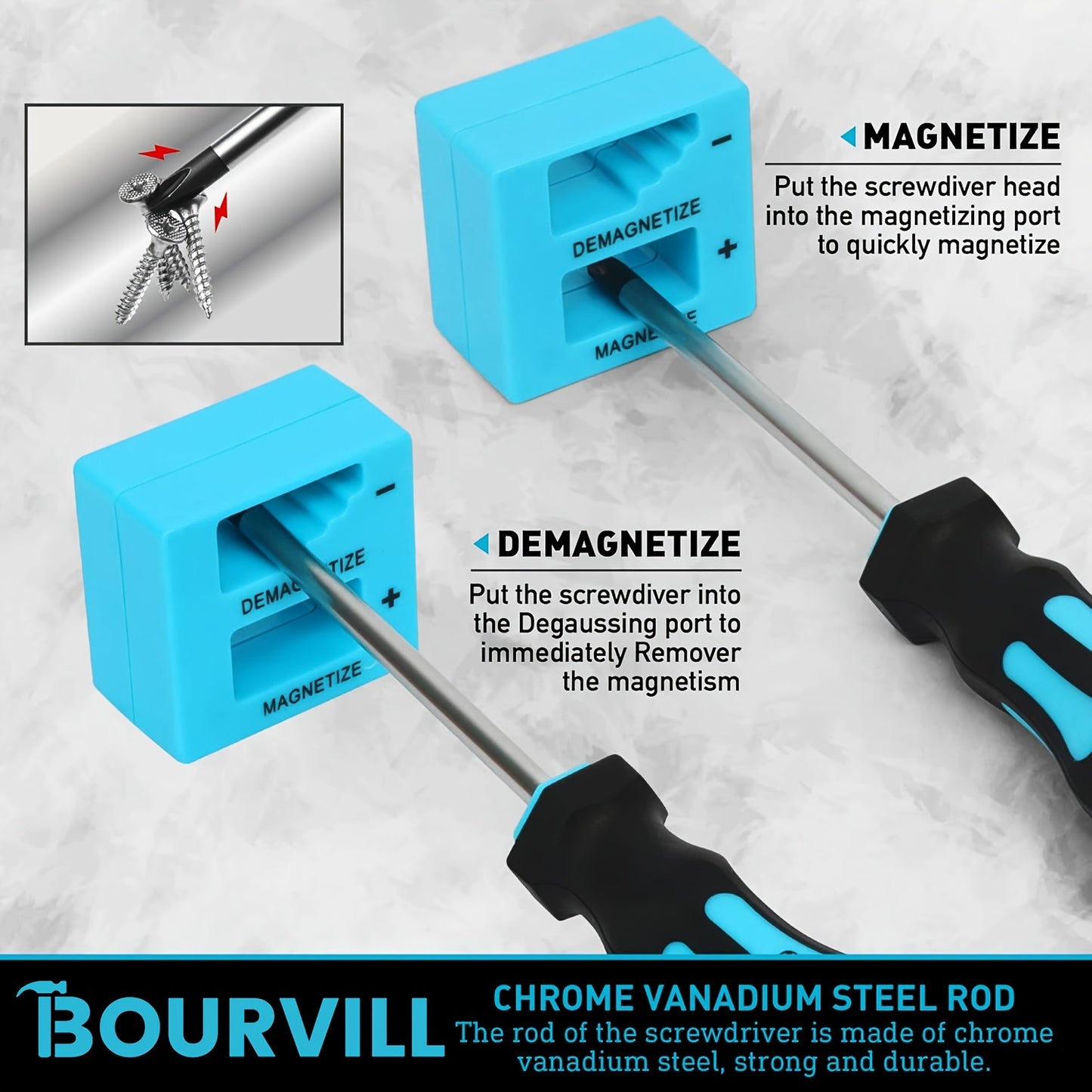 Set di cacciaviti magnetici da 42 pezzi, inclusi cacciaviti a taglio, a croce, esagonali, a stella e di precisione, insieme a uno strumento di smagnetizzazione
