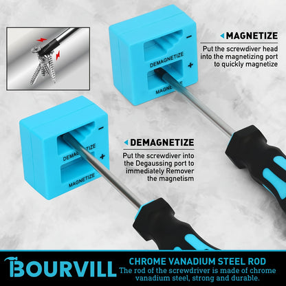 Set di cacciaviti magnetici da 42 pezzi, inclusi cacciaviti a taglio, a croce, esagonali, a stella e di precisione, insieme a uno strumento di smagnetizzazione