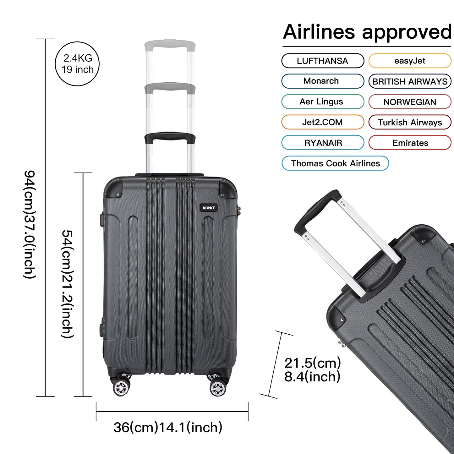 Valigia da imbarco 55x35x20cm a guscio rigido in ABS con trolley da viaggio, bagaglio a mano da cabina, 33L, regalo per Black Friday, Giorno del Ringraziamento, Natale