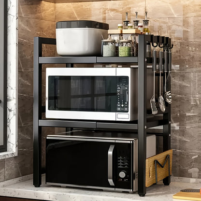 Supporto per microonde a 2 livelli regolabile - Organizer salvaspazio resistente per cucina/bagno, scaffale multiuso espandibile con design a doppio strato aperto, scaffale verticale, scaffale verticale