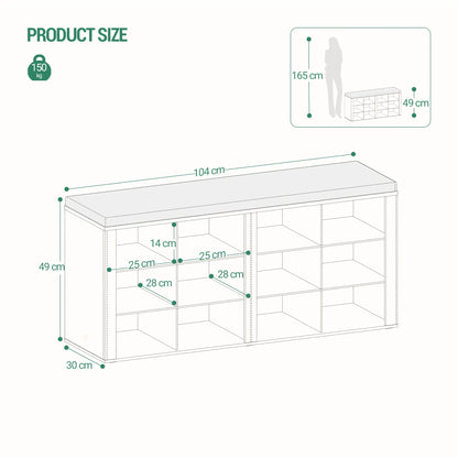 Panchina Portascarpe, Scaffale per Scarpe con Seduta, Panchina con Contenitore, Cuscino, 12 Scomparti, per Soggiorno, Ingresso, Camera da Letto, Bianco-grigio