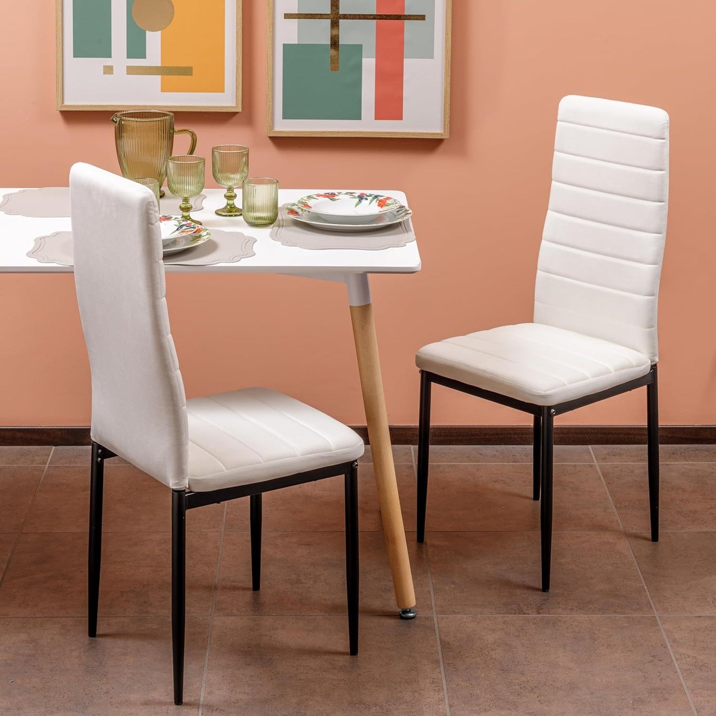 Baroni Home Set di 4 Sedie da Pranzo con Schienale Alto e Seduta Ergonomica con Cuciture Decorative, Sedie Eleganti Imbottite in Ecopelle o velluto con Struttura in Acciaio, 40X48X96 cm