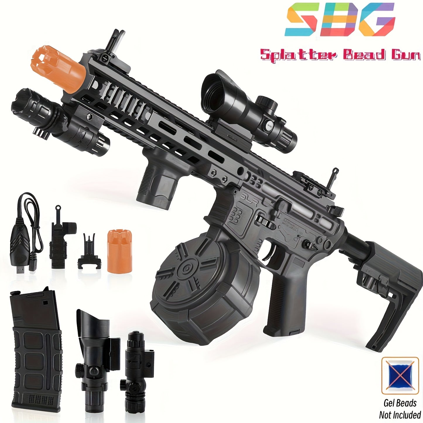 Lanciatore di Sfere di Gel, Blaster Automatico Giocattolo [Aggiornamento ad Alta Velocità 7.4V] con Clip per Proiettili, Tamburo, Mirino Olografico - Sfere di Gel Non Incluse. Regali Ideali per Natale e il Ringraziamento!