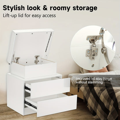Comodino moderno con luce LED, 2 cassetti e 3 cassetti, comò a cassetti a specchio lucido, tavolino da notte per camera da letto e soggiorno