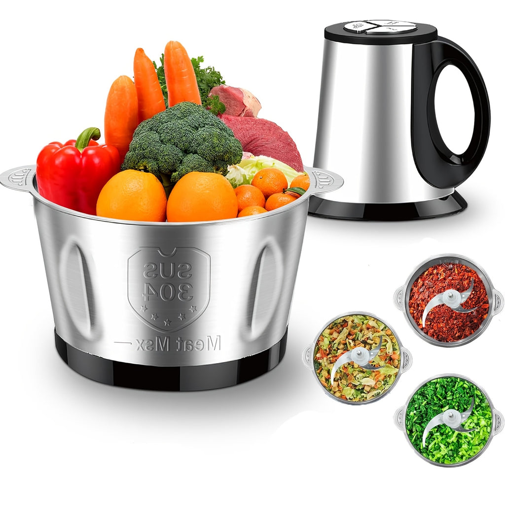 Robot da cucina in acciaio inossidabile, tritatutto, tritacarne elettrico 500W, 5L, tritacarne in acciaio inossidabile per cucina, verdure, cipolle, aglio, insalata, omogeneizzati, noci con 6 lame in acciaio inossidabile