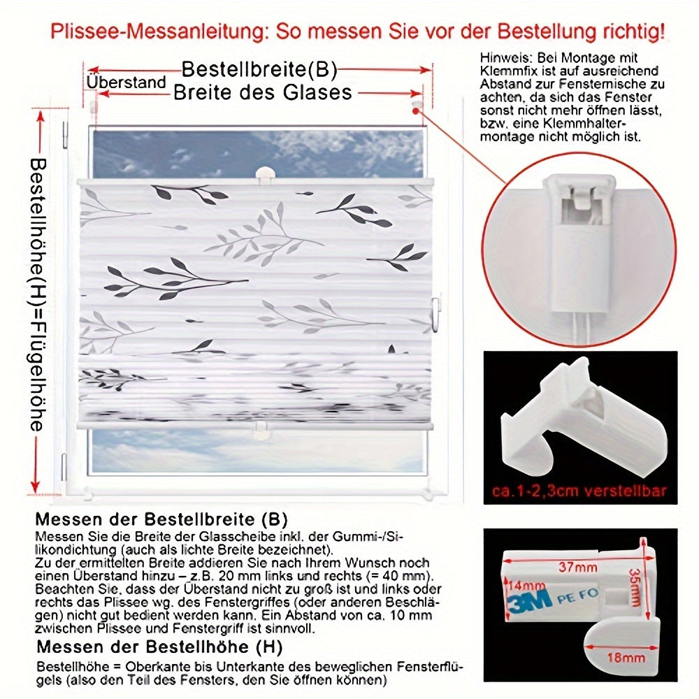 1pz Tende Pieghevoli Senza Necessità Di Forare Con Clip, Clip Su Tende Pieghevoli, Tende Opache Protezione Solare Con Motivo Di Ramo D'albero, Tende Per Finestre E Porte