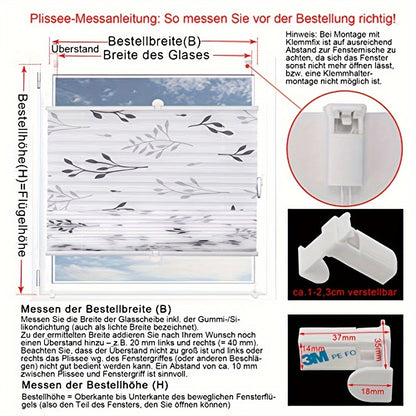 1pz Tende Pieghevoli Senza Necessità Di Forare Con Clip, Clip Su Tende Pieghevoli, Tende Opache Protezione Solare Con Motivo Di Ramo D'albero, Tende Per Finestre E Porte