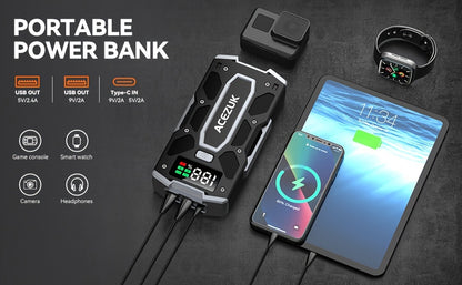 Avviatore di Emergenza Portatile per Auto 10000A - Booster Batteria 12V per Motori a Benzina Fino a 10L Diesel, Luce LED e Ricarica Rapida QC3.0, Include Borsa Portatile