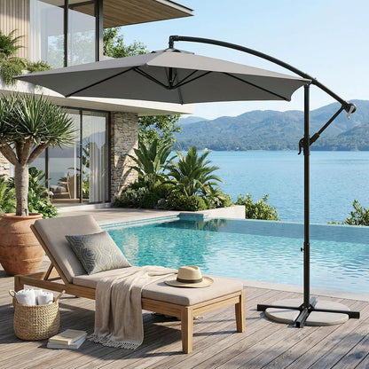 Ombrellone a banderuola Sekey 300 cm con tettuccio inclinabile, ombrellone con palo in alluminio da 48 mm e 6x stecche in acciaio, ombrellone da giardino e terrazza rotondo pieghevole, inclusa cinghia aggiuntiva antisgambo