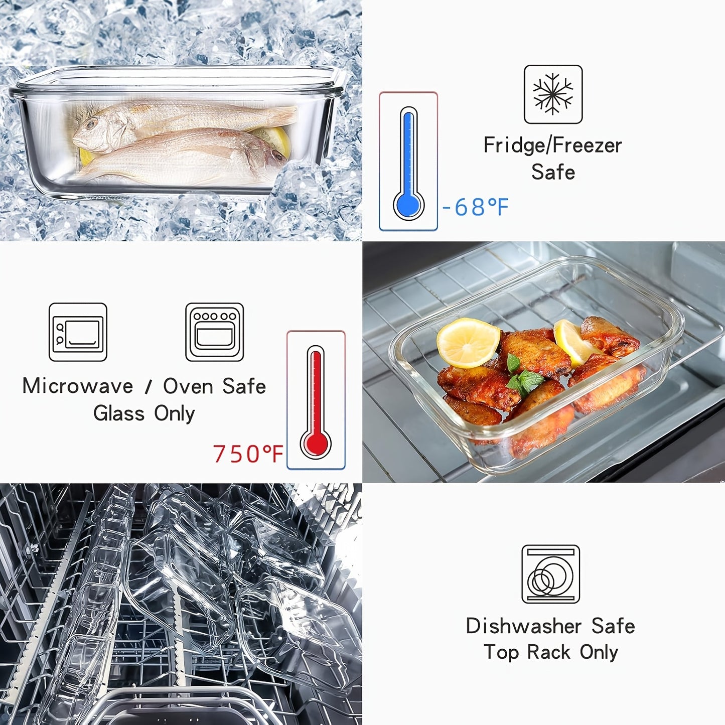 10 Pezzi Contenitori per Alimenti in Vetro con Coperchio, Contenitori per Preparazione Pasti con Chiusura a Scatto, Scatola Pranzo Ermetica, Borosilicato Ad Alta Resistenza, Ideali per Uso Domestico e Ristorante