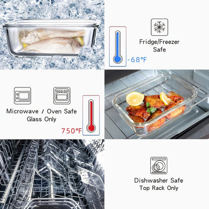10 Pezzi Contenitori per Alimenti in Vetro con Coperchio, Contenitori per Preparazione Pasti con Chiusura a Scatto, Scatola Pranzo Ermetica, Borosilicato Ad Alta Resistenza, Ideali per Uso Domestico e Ristorante