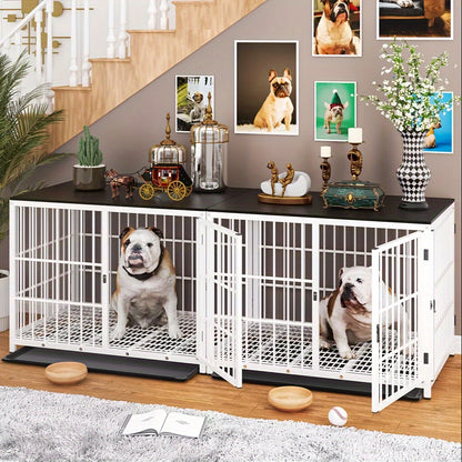 Grande Gabbia per Cani in Legno Stile Mobili con 3 Porte e Vassoio Rimovibile - Multi-Misura (M/L/XL) per Cani Piccoli, Medi e Grandi - Moderna Gabbia per Animali Domestici da Tavolino Adatta per Decorazione, Nero e Bianco