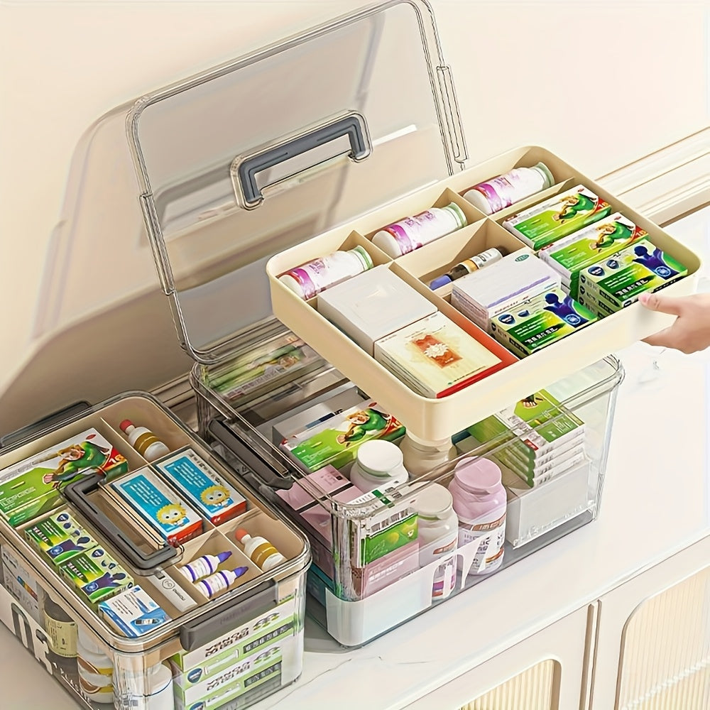Organizzatore Medico a 3 Ripiani - Scatola Portaoggetti per Medicinali Familiari di Grande Capacità con Chiusura a Scatto Sicura, Design Portatile Resistente per Casa/Viaggio/Ufficio, Regalo Essenziale per la Salute e la Sicurezza Ideale
