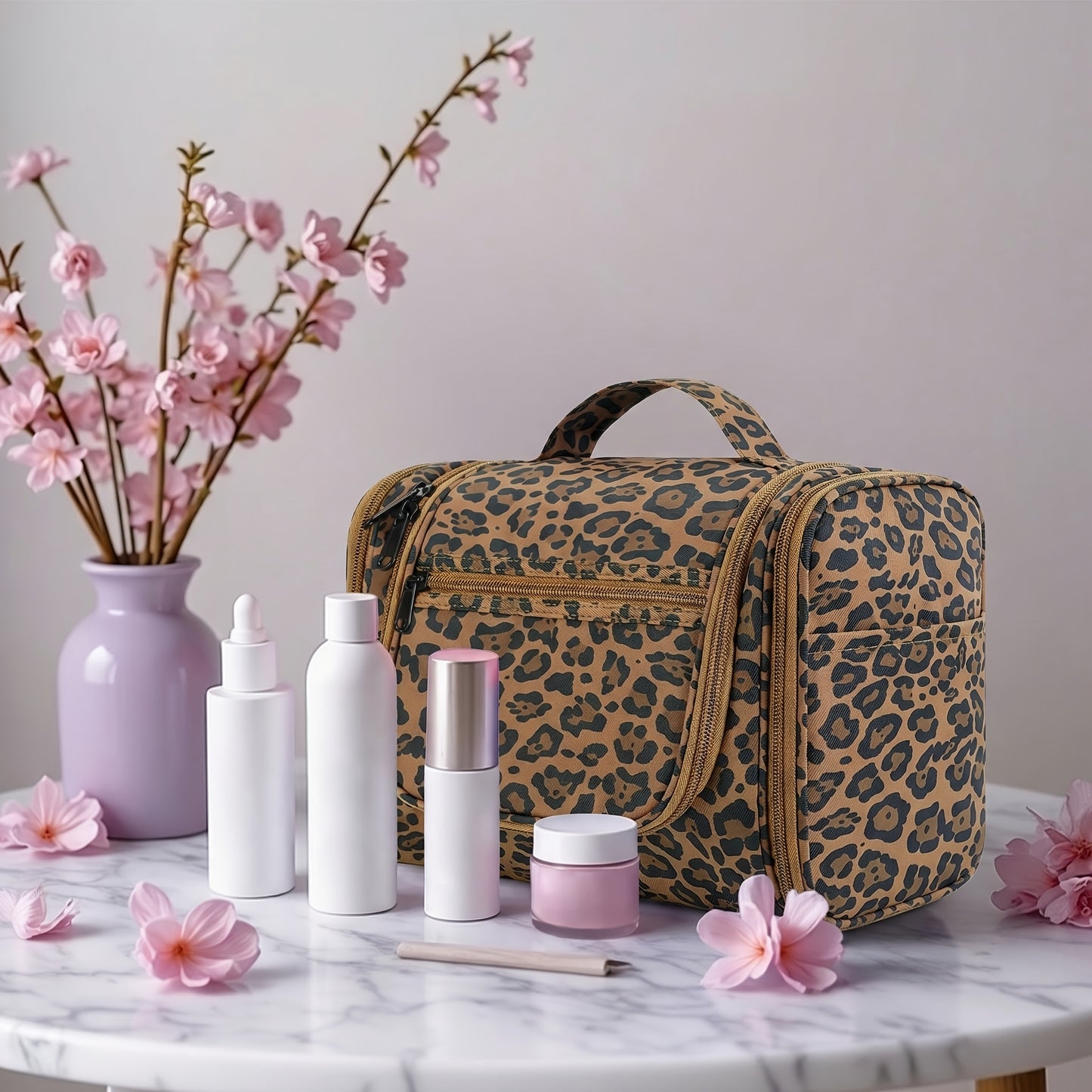 Grande Borsa da Toilette Multitasca con Gancio, Organizzatore di Trucco Elegante per Donne e Uomini, Chiusura con Cerniera Resistente, Design con Maniglia Superiore, Borsa da Viaggio per Toilette, Regalo di Natale