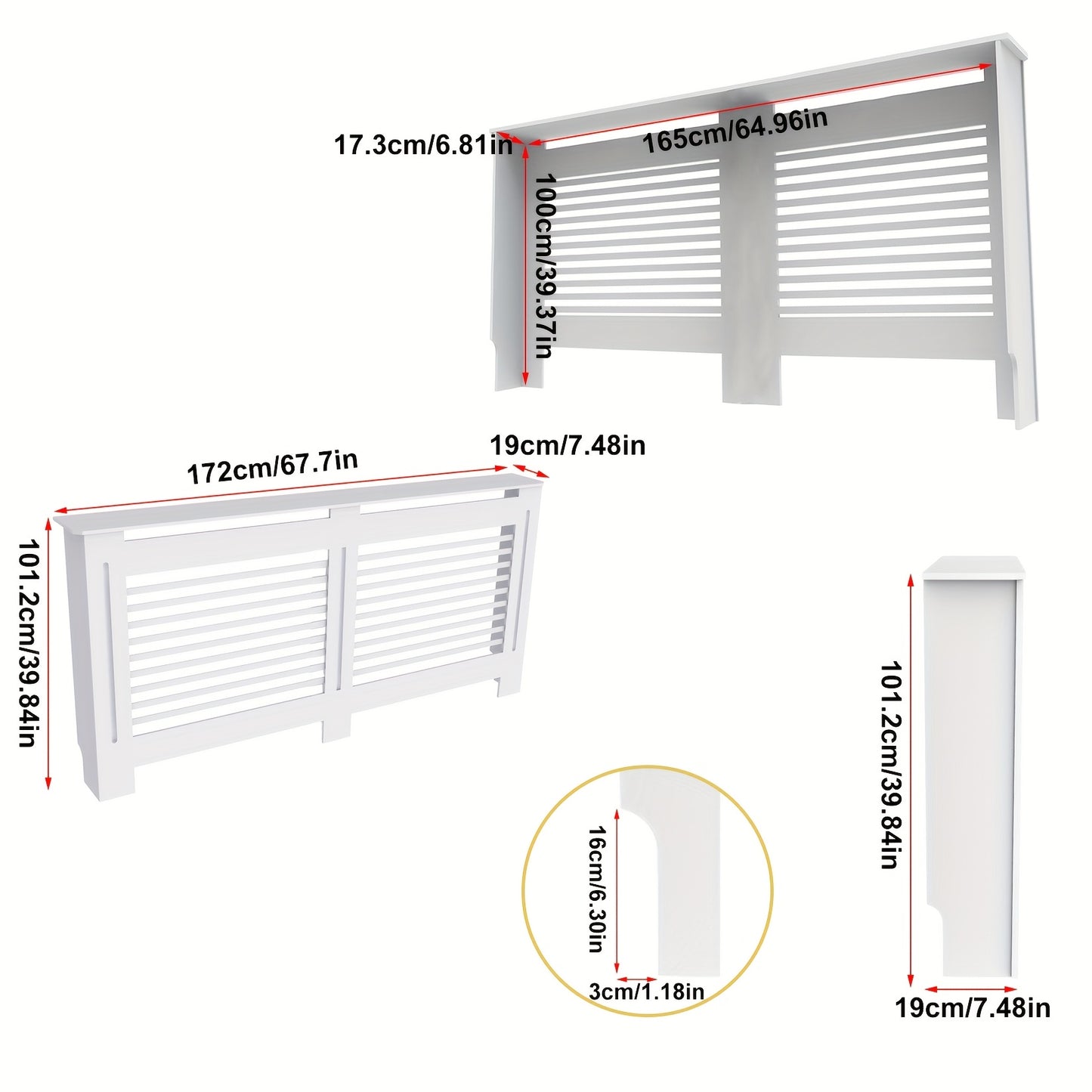 Copertura Radiatore Alta Mobile in Legno Altezza Interna 100Cm Coperture Riscaldatore Bianche Scolli Moderni Scaffale Radiatore Alto MDF Spesso Mobile in Legno Cucina Camera da Letto per Soggiorno