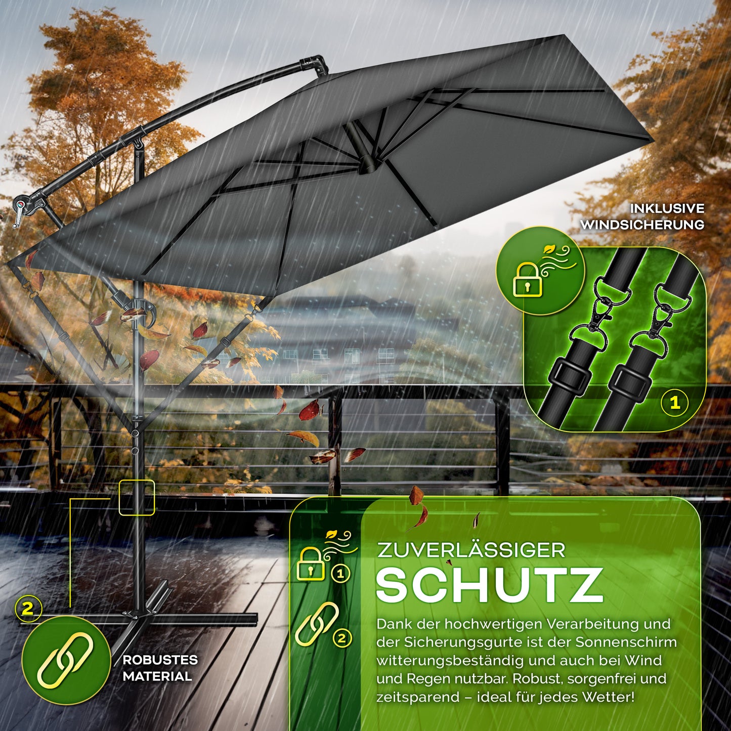 Tillvex® Parasole Rettangolare in Alluminio Ø 330 Cm + Copertura con Manovella | Schermo Angolare a Luce Rossa con Supporto & Parabrezza | Grande Parasole da Giardino in Alluminio Protezione UV | Schermo con Manovella Impermeabile Girevole a 360° per Terr