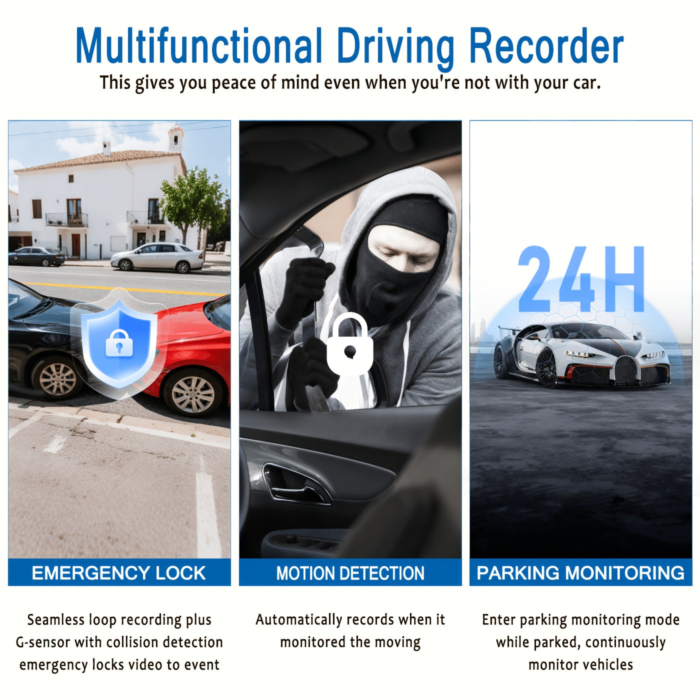 BCUOZ Dash Cam a 4 Obiettivi 360° 1080P Anteriore 720P Interno Laterale Posteriore, Schermo a 4 Split da 8.03 cm, Super Visione Notturna, Monitoraggio Parcheggio 24H, G-Sensor, Registrazione in Loop, Opzionale Senza Scheda/Scheda di Memoria da 64Gb