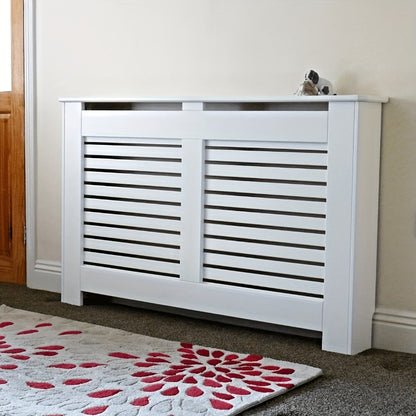 Pannello copriradiatore extra alto 92 cm/27" - Autoportante - Adatto per radiatori orizzontali/verticali, pannello con porta, ripiano e barriera con vano portaoggetti, unità da assemblare