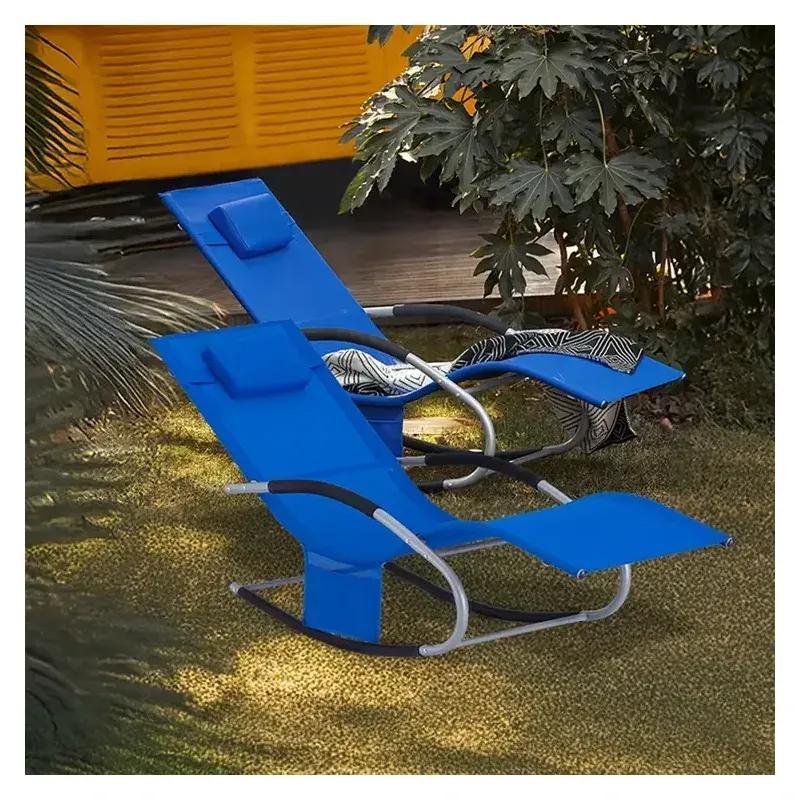 1 Pezzo Lettino Prendisole Lettino da Giardino Sdraio Relax Sedia a Dondolo da Esterno con Cuscino Poggiatesta Superficie Ergonomica Tessuto Resistente agli Agenti Atmosferici Struttura in Metallo Tasca Laterale Portata Massima 150 kg Terrazza Balcone Gia