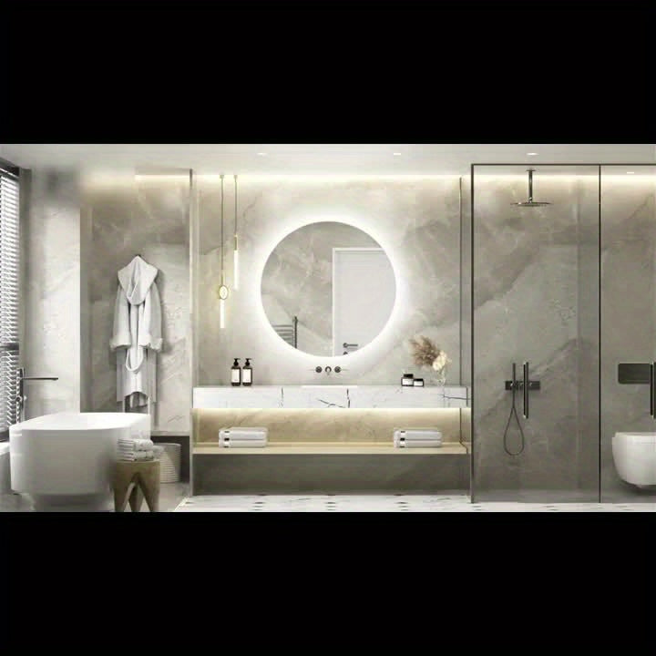 Specchio da bagno smart da 80 cm x 50 cm, specchio da bagno a parete con luci LED, luminosità regolabile, funzione demister, doppio controllo touch, set di mobili per il bagno