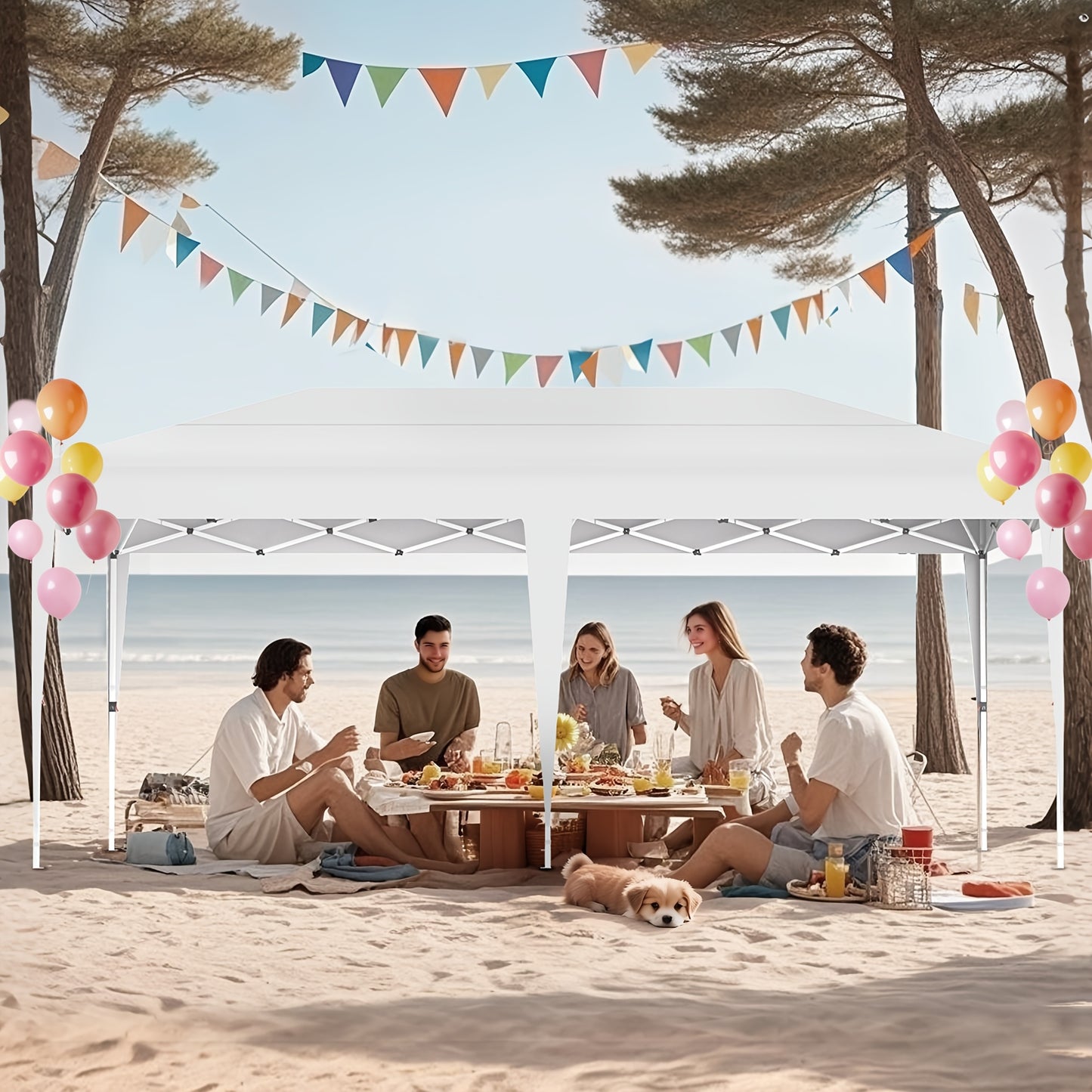 Gazebo Pieghevole 3X6 per Giardino, Gazebo Pieghevole, Baldacchino Pop-Up, Altezza Regolabile 2.4M - 2.6M Tenda da Festa Tenda da Giardino per Feste in Giardino Matrimoni all'Aperto, Stabile Senza Tessuto di Supporto