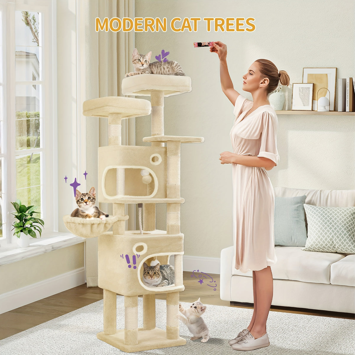 Albero tiragraffi per gatti, 159 cm per gatti beige e gatti di diverse dimensioni – vista principale