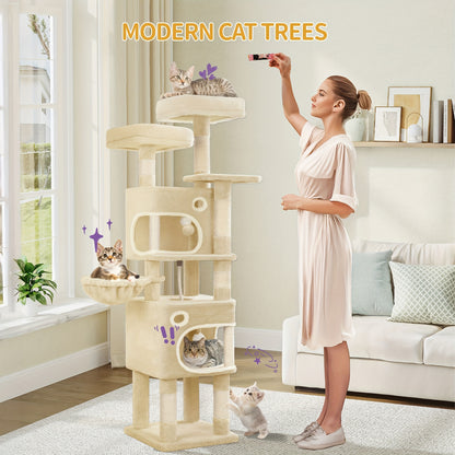 Albero tiragraffi per gatti, 159 cm per gatti beige e gatti di diverse dimensioni – vista principale