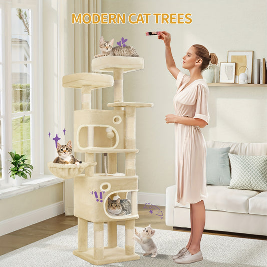 Albero tiragraffi per gatti, 159 cm per gatti beige e gatti di diverse dimensioni – vista principale