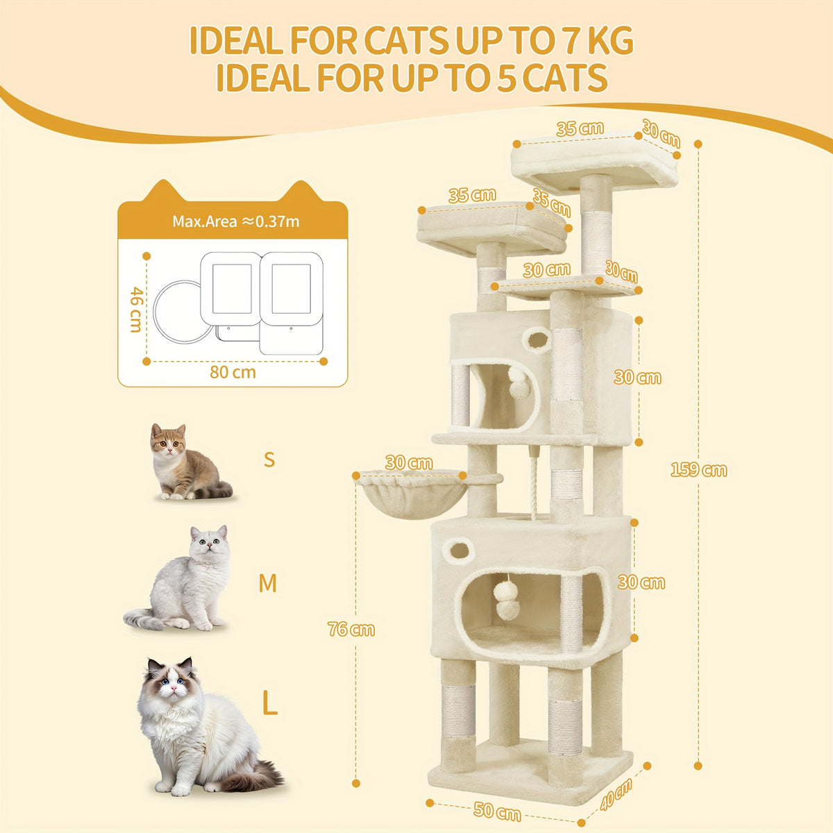 Albero tiragraffi per gatti, 159 cm per gatti beige e gatti di diverse dimensioni – vista dettagliata 2