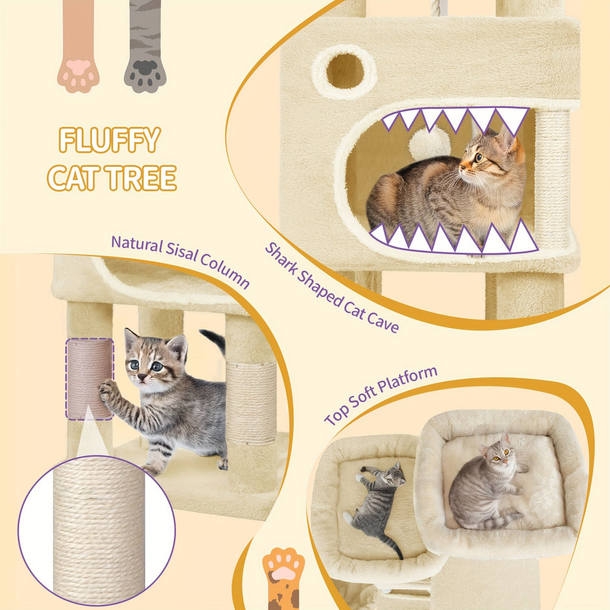 Albero tiragraffi per gatti, 159 cm per gatti beige e gatti di diverse dimensioni – vista dettagliata 6