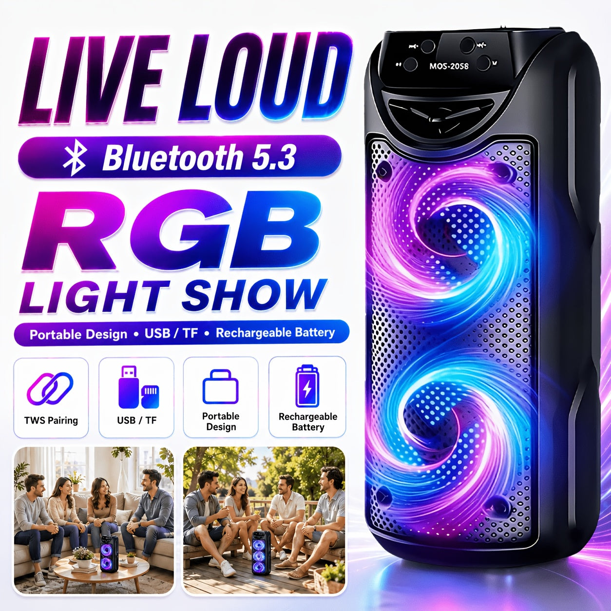 Altoparlante Bluetooth, wireless per campeggio e viaggio – vista dettagliata 6