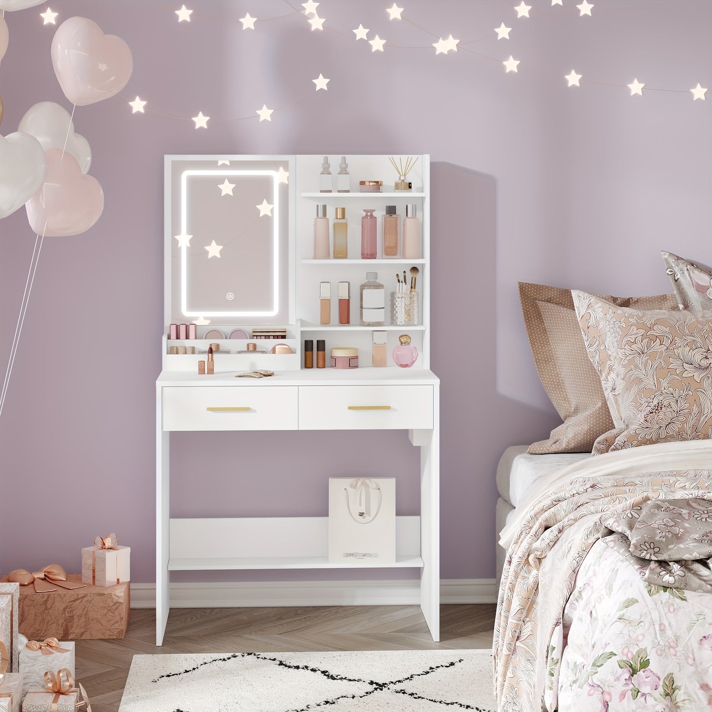 Armadietto Gioielli, illuminazione LED per camera da letto e letto – vista principale
