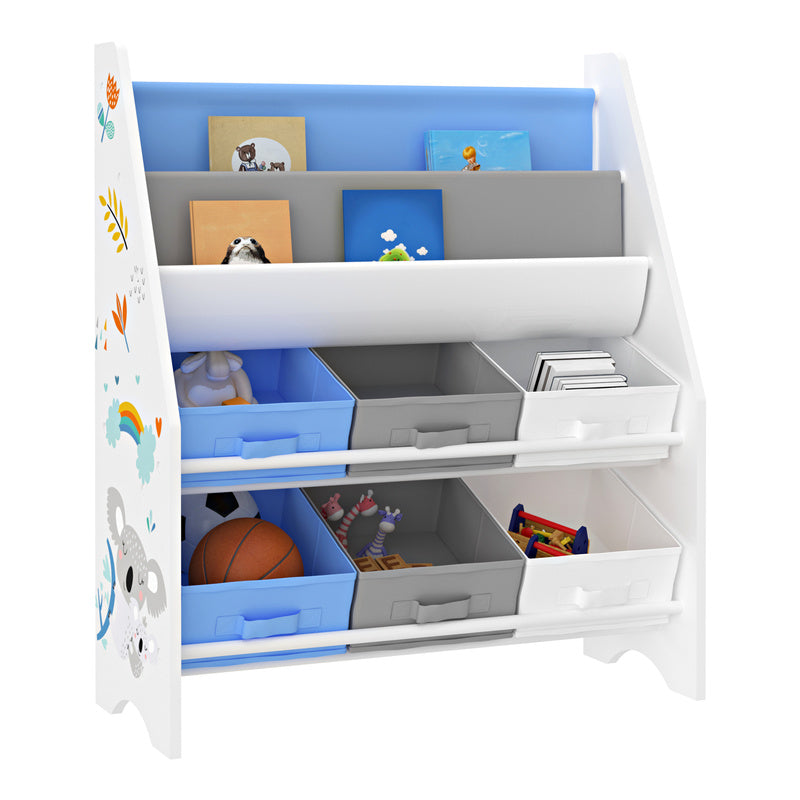 Scaffale per bambini 'Ponteceso' con 2 scomparti portaoggetti e 6 contenitori pieghevoli, 74 x 62 x 26,5 cm