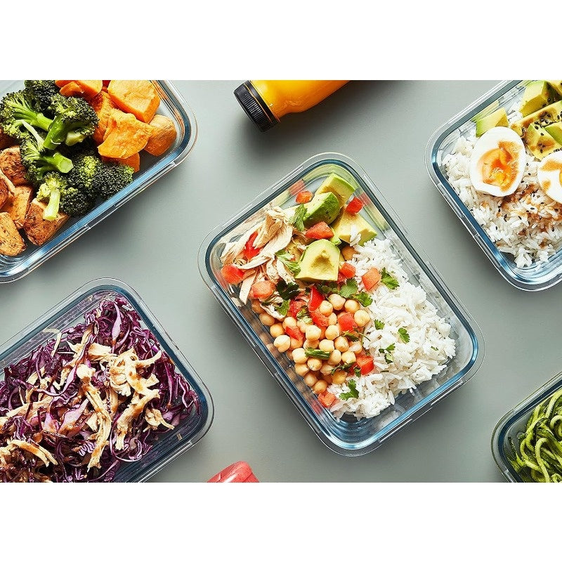 Set di 20 contenitori in vetro per alimenti, 10 contenitori, 10 coperchi trasparenti, lavabili in lavastoviglie, adatti al microonde e al congelatore, a prova di perdite