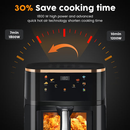 Friggitrice ad Aria Intelligente 6 in 1, Capacità di 10 Litri, Finestra Trasparente, 6 Modalità di Cottura Preimpostate, Controllo Touch, Timer da 60 Minuti, Temperatura Regolabile (80-200°C), Ideale per Barbecue Familiari e Pasti Sani a Basso Contenuto d
