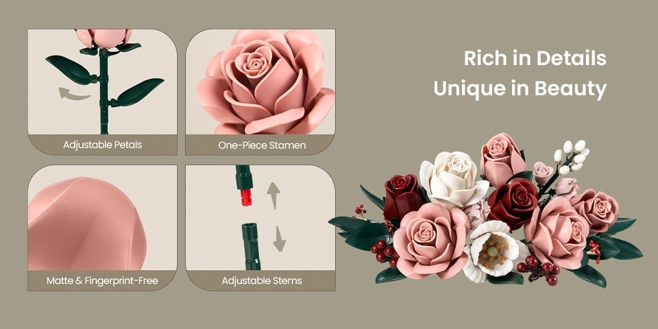 Regalo di San Rose Rosse, Rose Bianche, Bouquet di Rose Rosse, Fiori Artificiali che Non Sbiadiscono, Bouquet di Blocchi da Costruzione per Adulti, Adatto per Bouquet Nuziale di San