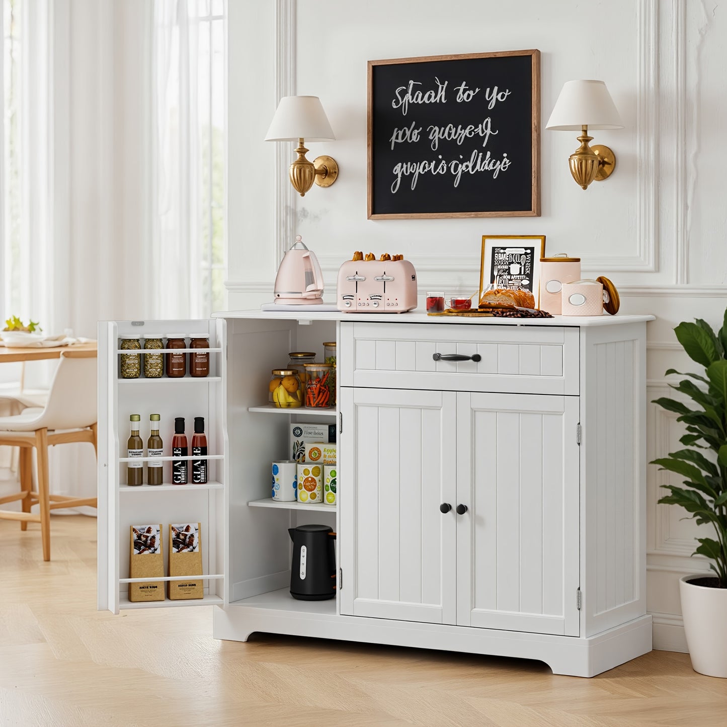 Mobiletto, Armadio da Cucina con Tre Ante e Un Cassetto, Offre Ampio Spazio di Stoccaggio, Adatto per Cucine, Sale da Pranzo, Soggiorni e Corridoi, 105X40X84.5Cm