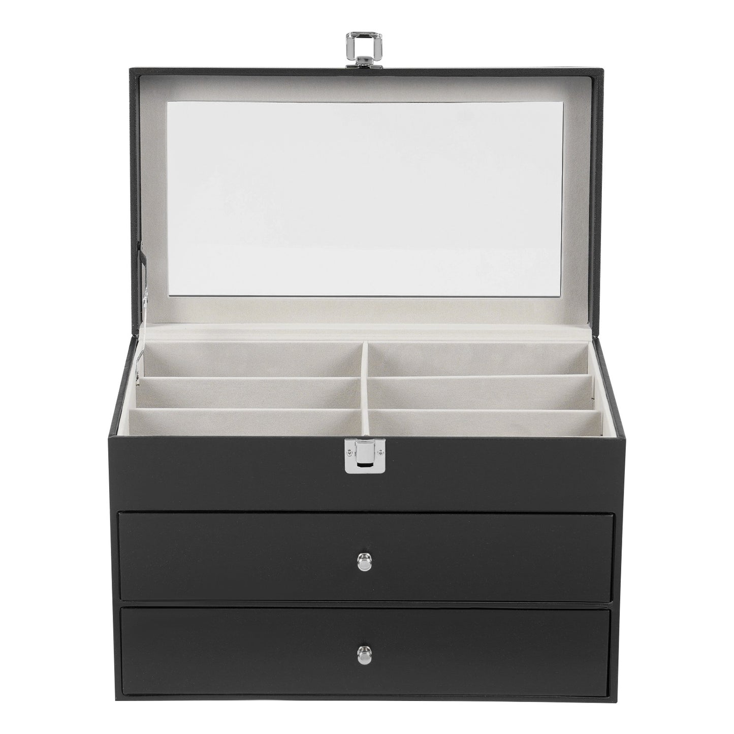 Scatola portaocchiali e orologi a 3 strati con 24 scomparti, custodia organizzatrice per occhiali da vista alla moda per donna e uomo - Portaocchiali portaoggetti multiplo con cassetto, coperchio in vetro e passante per esterni