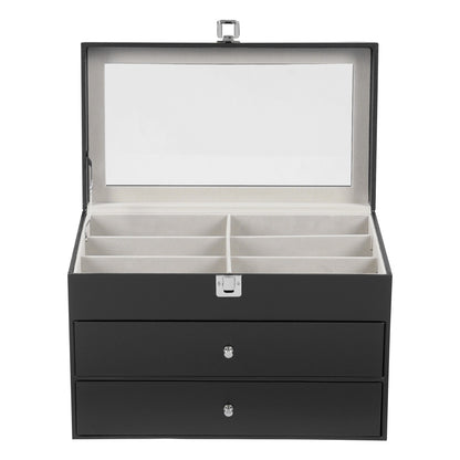 Scatola portaocchiali e orologi a 3 strati con 24 scomparti, custodia organizzatrice per occhiali da vista alla moda per donna e uomo - Portaocchiali portaoggetti multiplo con cassetto, coperchio in vetro e passante per esterni