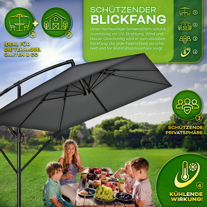 Tillvex® Parasole Rettangolare in Alluminio Ø 330 Cm + Copertura con Manovella | Schermo Angolare a Luce Rossa con Supporto & Parabrezza | Grande Parasole da Giardino in Alluminio Protezione UV | Schermo con Manovella Impermeabile Girevole a 360° per Terr