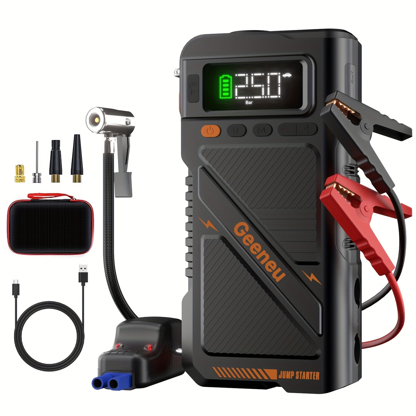 Avviatore di emergenza 9000A con compressore d'aria, scatola di avviamento di emergenza, (fino a tutti i motori a benzina e diesel da 9.0L) avviatore di emergenza per auto 12V, booster per batteria auto, power bank da 20000mAh con torcia a LED, schermo gr