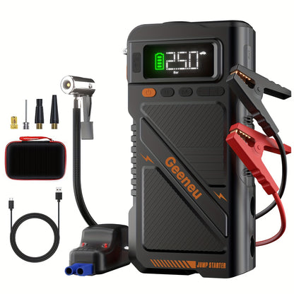 Avviatore di emergenza 9000A con compressore d'aria, scatola di avviamento di emergenza, (fino a tutti i motori a benzina e diesel da 9.0L) avviatore di emergenza per auto 12V, booster per batteria auto, power bank da 20000mAh con torcia a LED, schermo gr