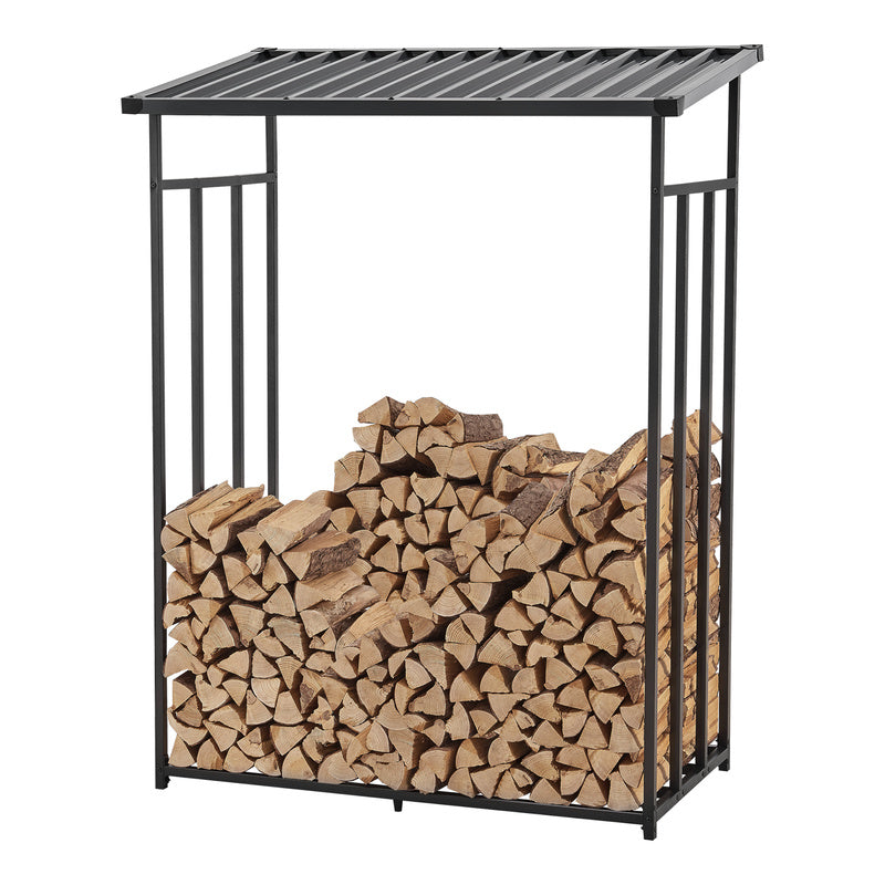 Casa.Pro Chimney Wood Rack Yakutat Stand per legna da esterno Stand per legna da esterno Stand per legna da esterno con copertura Chimney Wood Stand Metallo Nero