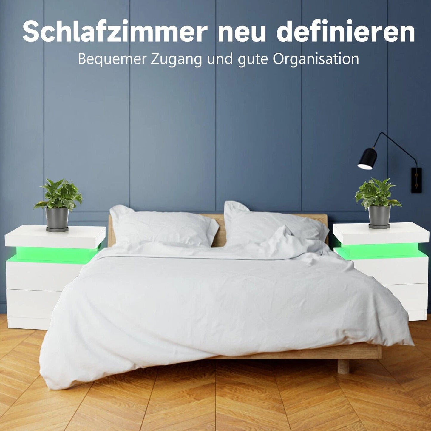 Comodino Lucido con 2/3 Cassetti, Comodino LED e Moderno Scrivania, Tavolino Laterale con Illuminazione LED a 16 Colori per Soggiorno, 45X35X55Cm / 45X35X67Cm, Bianco/Nero