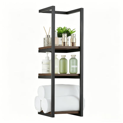 Mensola da bagno da parete di design - Mensola portaoggetti in legno stile country francese con ripiani in legno resistente e telaio in acciaio, organizzatore da parete per asciugamani e articoli da toeletta adatto per bagni moderni, spa, suite padronali,