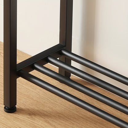Tavolino d'Ingresso, Consolle Stretta, Tavolino a Doppio Strato, Ideale per Corridoi e Ingressi, Design Compatto in Nero e Marrone con Struttura in Metallo, Perfetto per Soggiorni e Passaggi