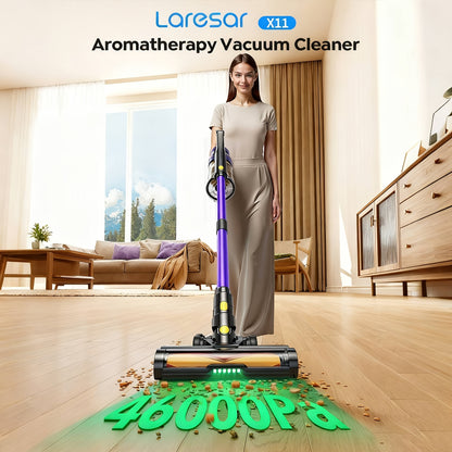 Laresar X11 Aspirapolvere Senza Fili 550W/46Kpa per la Casa, 60 Minuti, Anti-Groviglio, Aspirapolvere a Bastone con Doppia Maniglia Ricaricabile, Leggero, con Aromaterapia per Peli di Animali Domestici, Tappeti, Pavimenti, Pulizia di Primavera