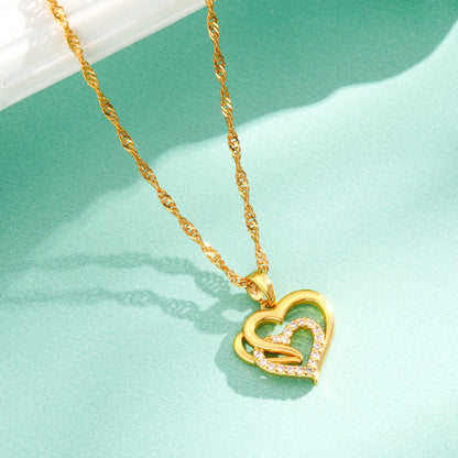 Collana pendente elegante in argento 925 per donna, con catena a onda unica e pendente a cuore in Zirconia sintetica scintillante, regalo perfetto per le feste e per le donne, confezionato in scatola regalo
