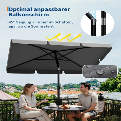 Ombrellone da esterno rettangolare 200X125Cm UPF 50+ Protezione UV - Altezza regolabile, inclinazione a 45 gradi con borsa per il trasporto e staffa per ringhiera balcone - Struttura antiruggine resistente alle intemperie per giardino terrazza balcone spi