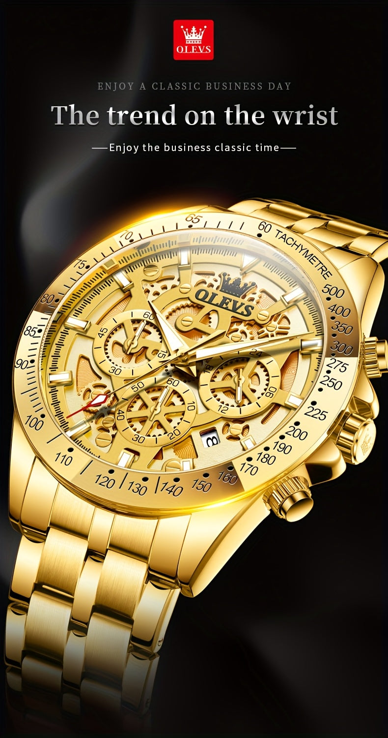 Orologio da Uomo OLEVS in Acciaio Inossidabile Orologi di Lusso Cronografo Multifunzione con Data Classico Orologio da Polso per Affari e Abbigliamento Elegante Regalo per Uomini